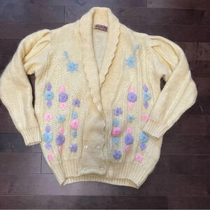 Vintage Yellow Sweater Cardigan Women’s  Size 40 Approx Ladies Large